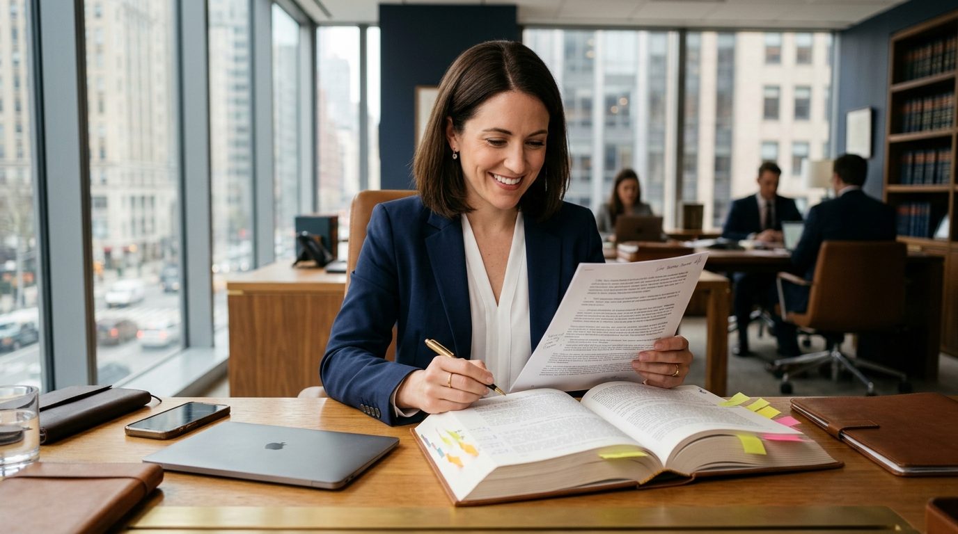 An attorney compares an AI-generated draft against a printed court reporter volume, checking a citation line by line
